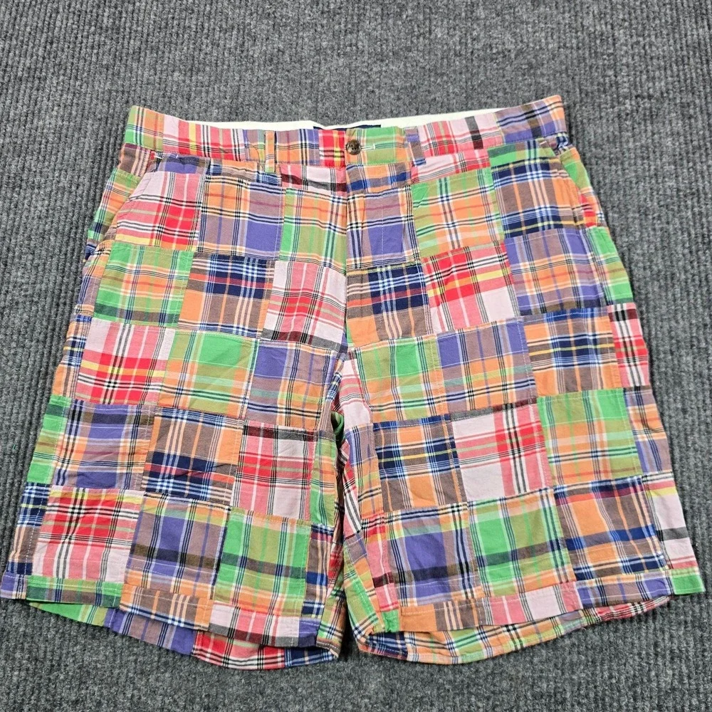 Polo Ralph Lauren Shorts Mens 36 Madras Patchwork Plaid Cotton Bermuda Golf